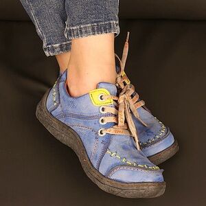 TMA Eyes Original Time Blue Leather Sneakers Comfort Shoes Women’s Size 6.5